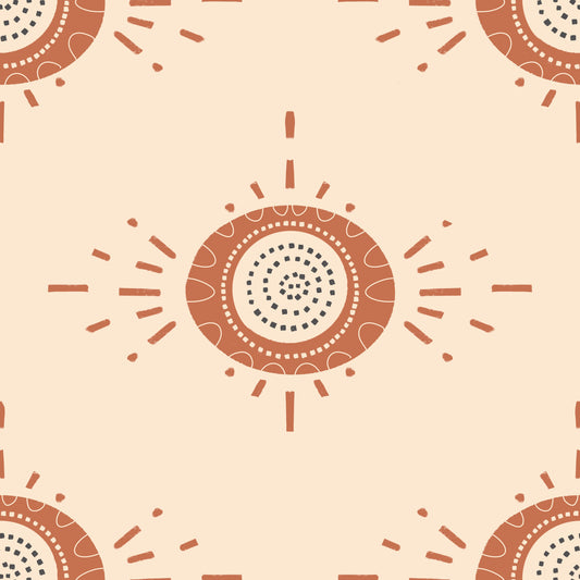 Folk Bloom Light Terracotta Cream Scandinavian Mid Mod Floral Wallpaper⁠
