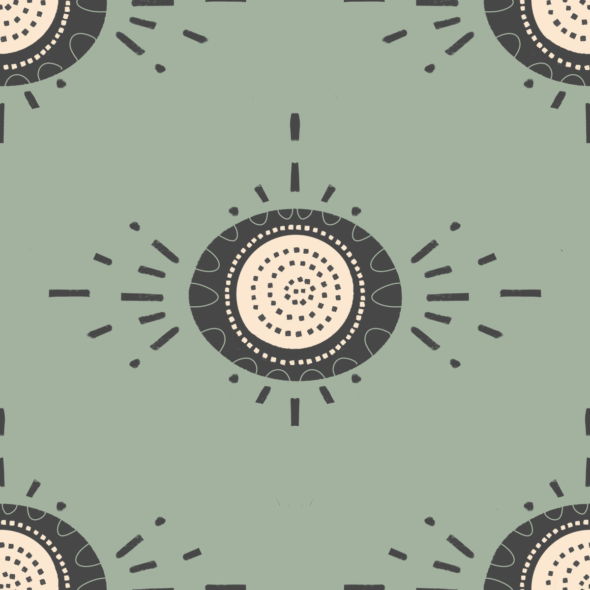 Folk Bloom Light Charcoal Sage Scandinavian Mid Mod Floral Wallpaper⁠ in your room — zoomed