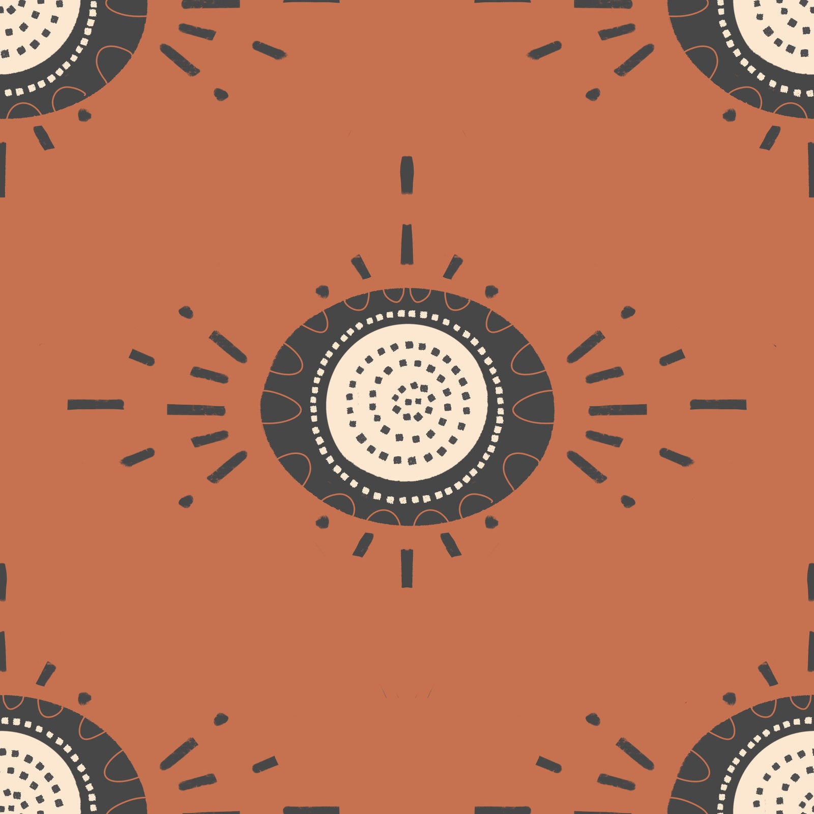 Folk Bloom Light Charcoal Terracotta Scandinavian Mid Mod Floral Wallpaper⁠