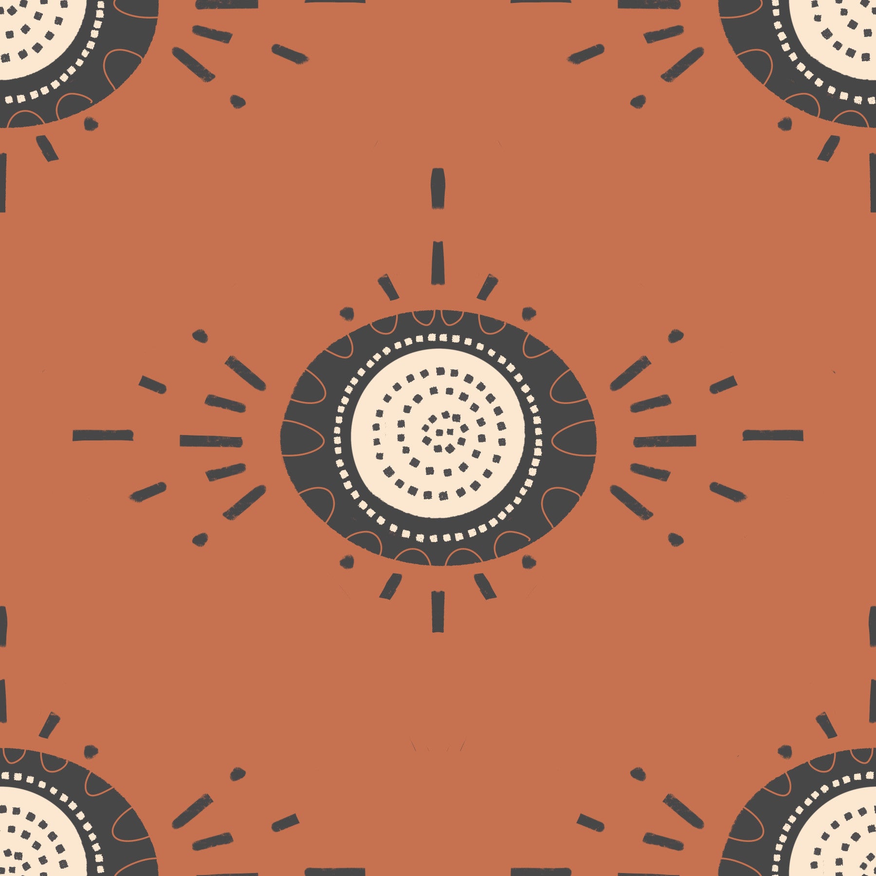 Folk Bloom Light Charcoal Terracotta Scandinavian Mid Mod Floral Wallpaper⁠ in your room — zoomed