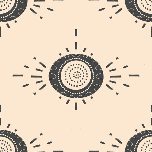 Folk Bloom Light Charcoal Cream - Scandinavian Mid Mod Floral Wallpaper⁠