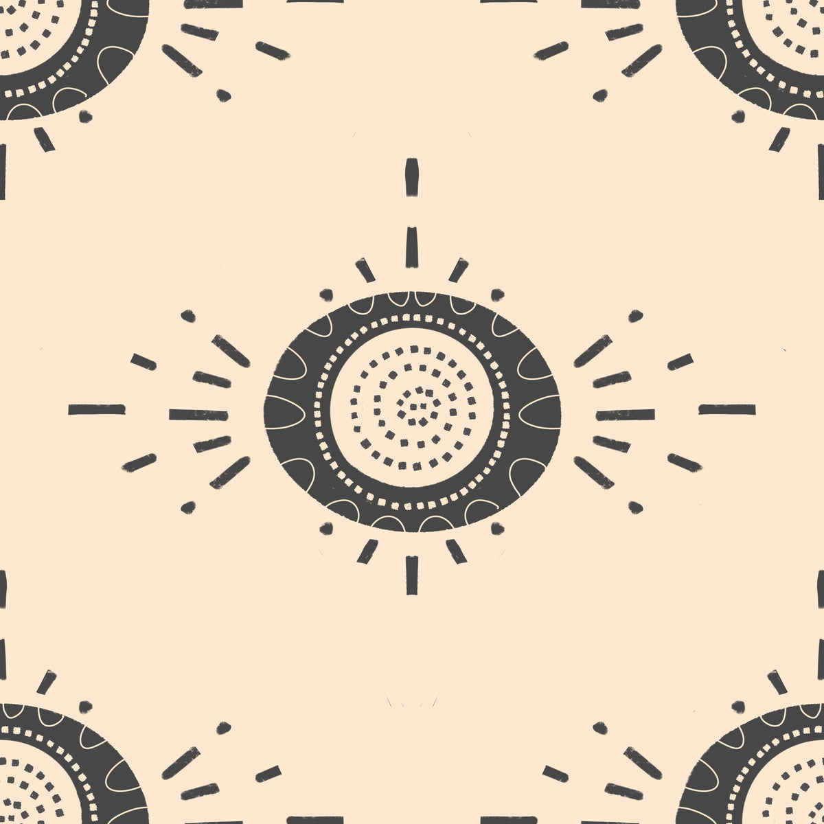 Folk Bloom Light Charcoal Cream - Scandinavian Mid Mod Floral Wallpaper⁠ in your room — zoomed