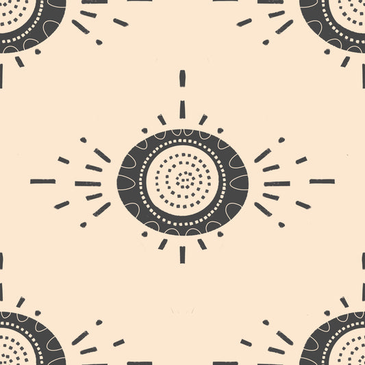 Folk Bloom Light Charcoal Cream - Scandinavian Mid Mod Floral Wallpaper⁠
