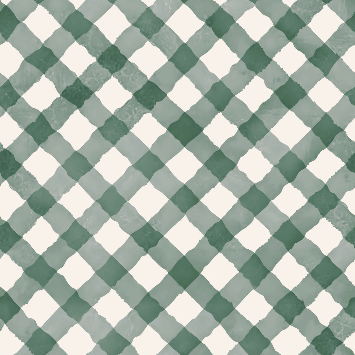 Hand Painted Dark Green Festive Gingham Wallpaper⁠