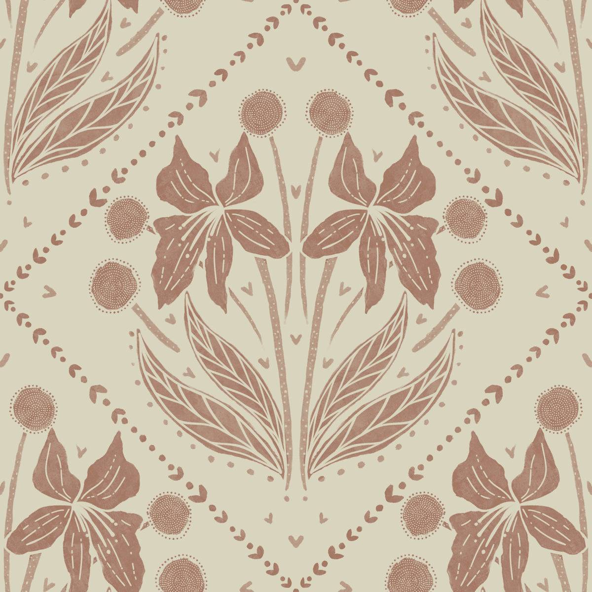 Floral Reverie in Terracotta Wallpaper⁠ in your room — zoomed