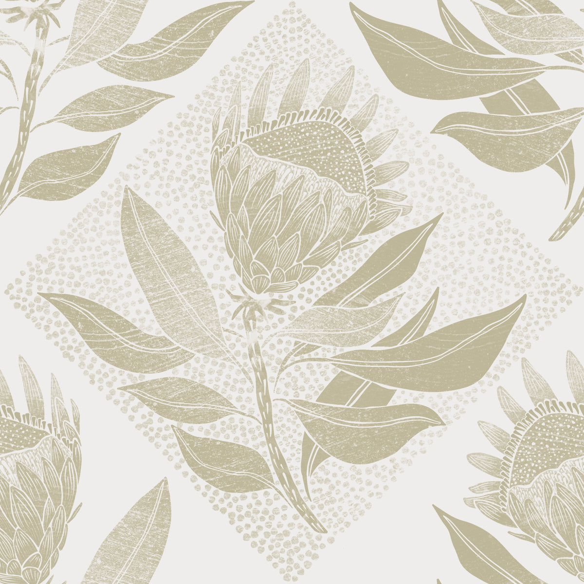 Protea Stamp Sage Wallpaper⁠ in your room — zoomed