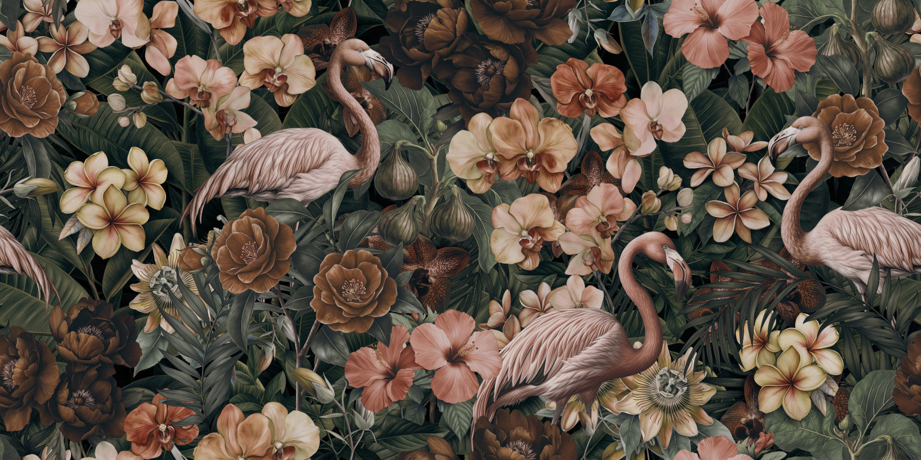 Flamingo Floral Tropical Dreamscape Peach Green Wallpaper⁠