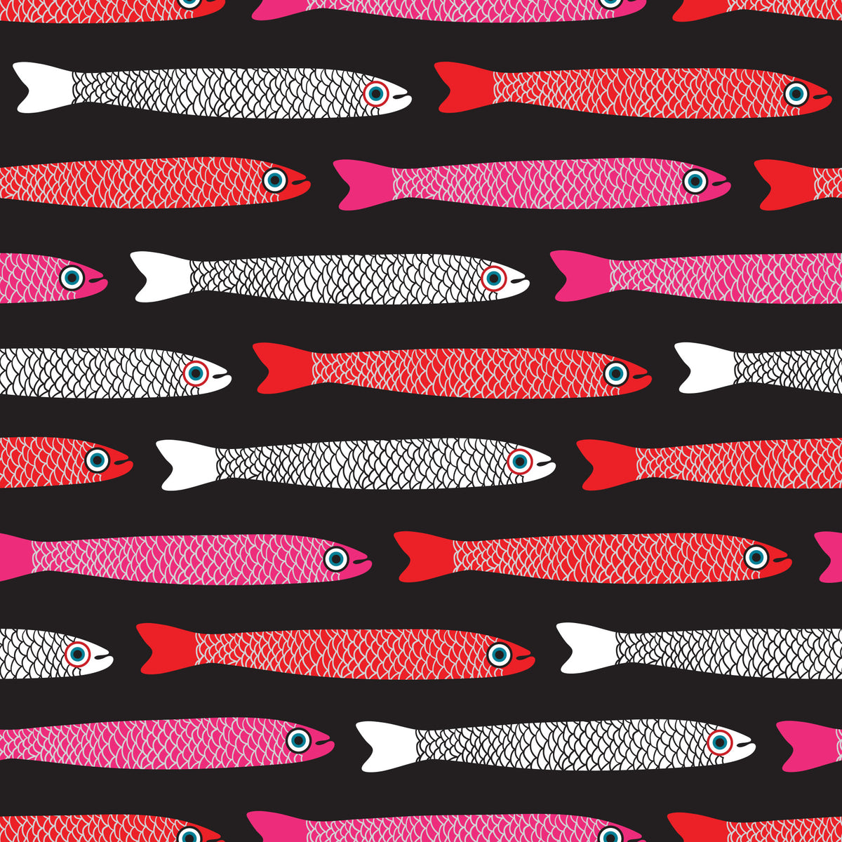 Anchovies Retro Red Pink White Fish on Black Wallpaper⁠ in your room — zoomed