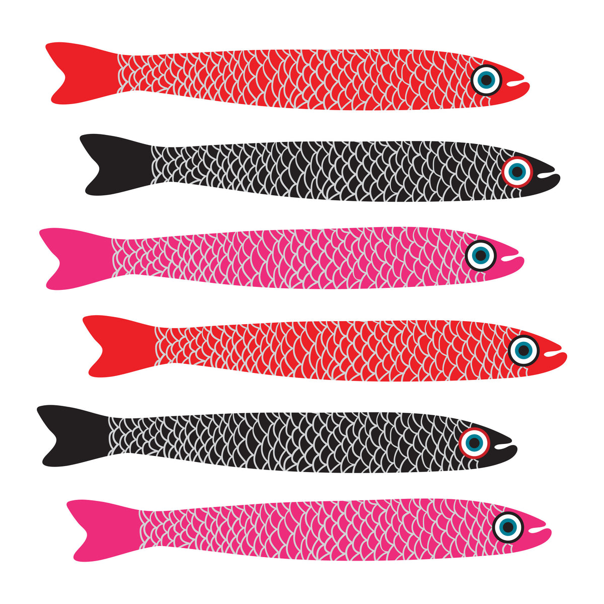 Anchovies Retro Red Pink Black Fish on White Wall Mural in your room