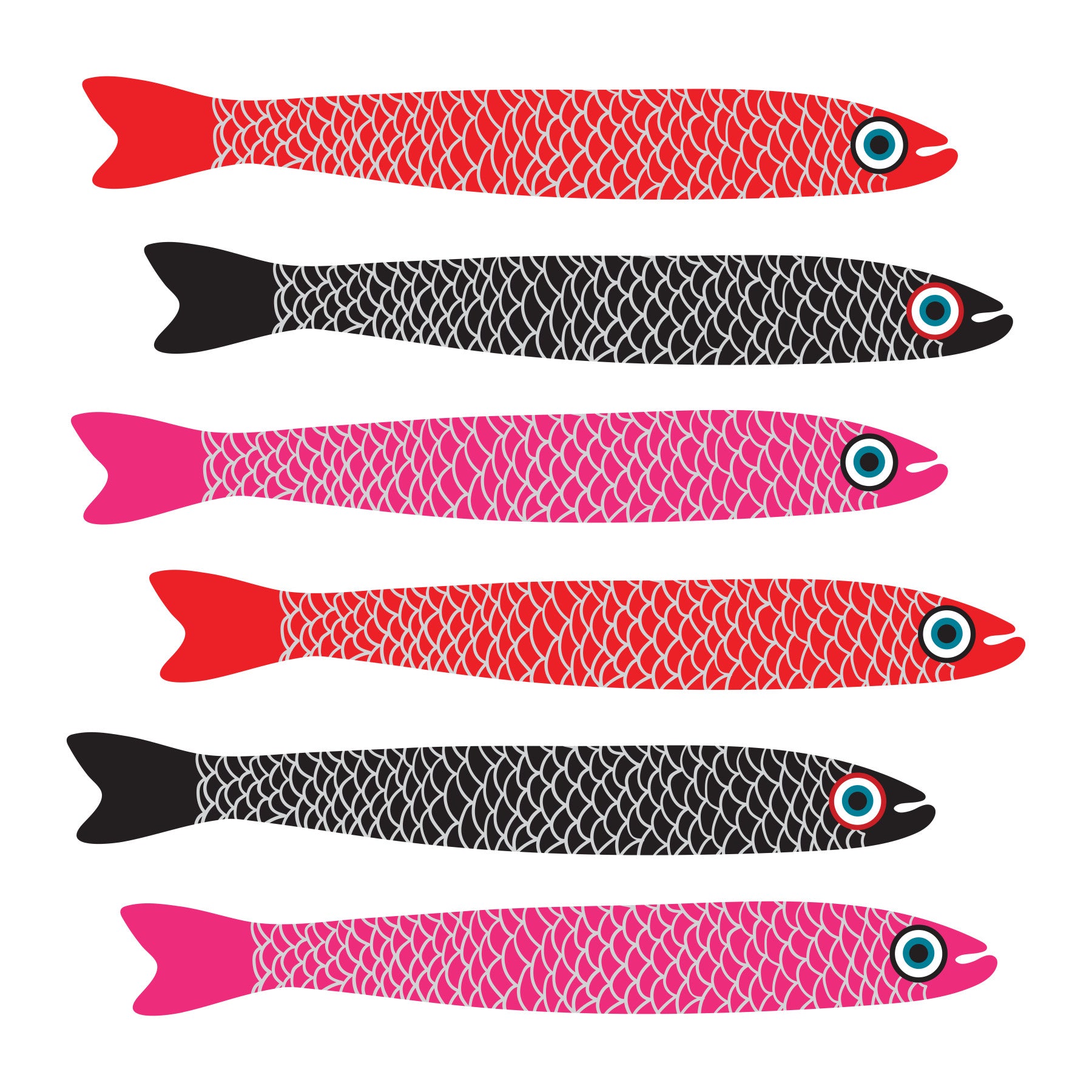 Anchovies Retro Red Pink Black Fish on White Wall Mural in your room — zoomed