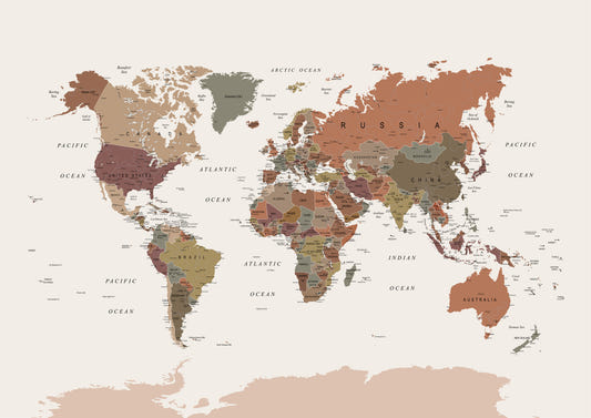 World Map in Earth Tones Wall Mural