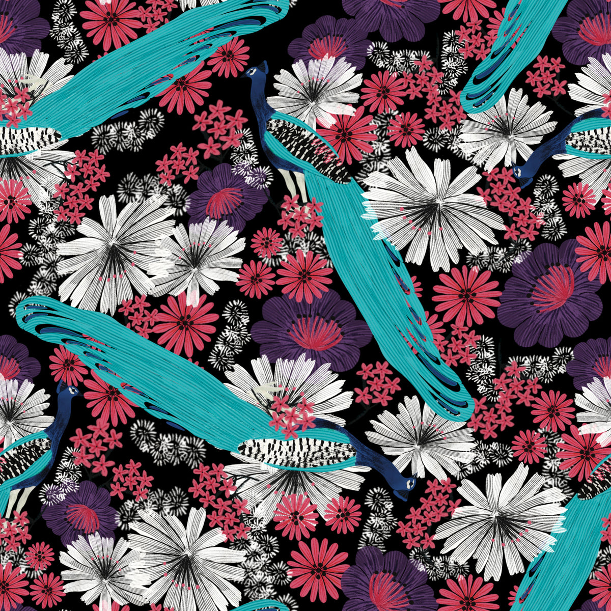 Peacock Promenade - Black Wallpaper⁠ in your room