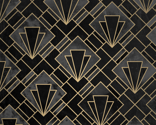 Black and Concrete Art Deco Mosaic Wall Mural