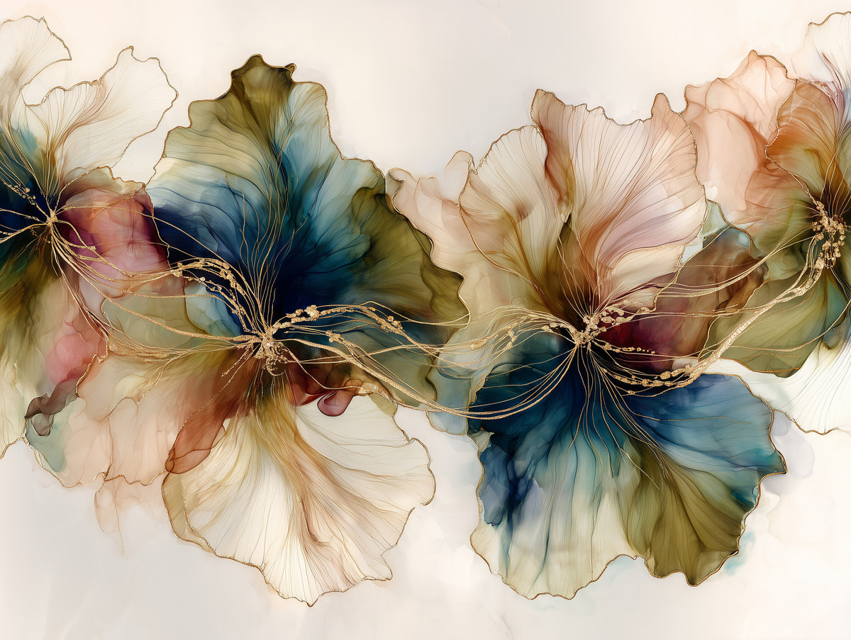 Abstract Ink Flowers Dance Wall Mural in your room — zoomed