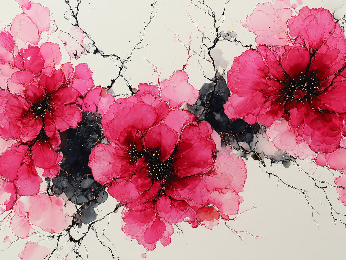 Crimson Floral Ink Symphony Wall Mural in your room