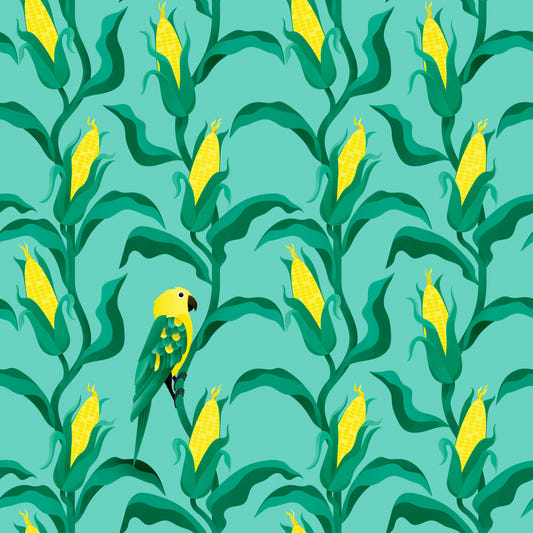 Green Parrot Hiding in Corn Wallpaper⁠