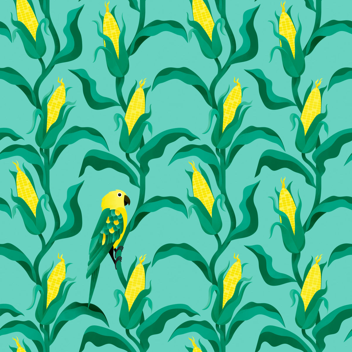Green Parrot Hiding in Corn Wallpaper⁠ in your room — zoomed
