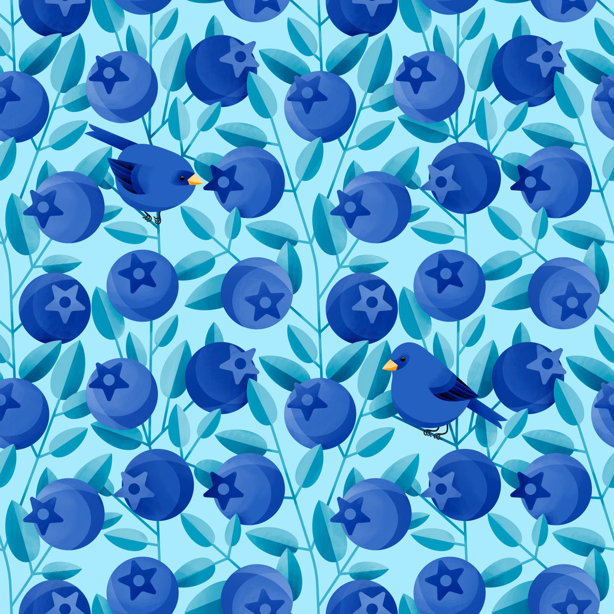 Blue Birds Hiding in Blueberries Wallpaper⁠ in your room
