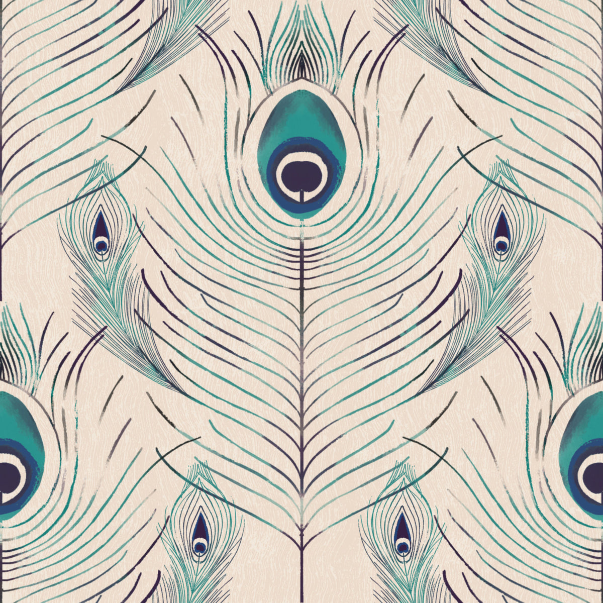 Regal Peacock Feather - Off White Wallpaper⁠ in your room — zoomed