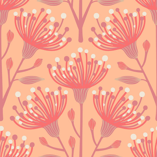Eucalyptus Floral Botanical Coral Peach Fuzz Orange Wallpaper⁠
