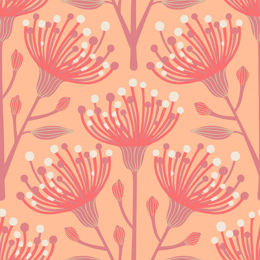 Eucalyptus Floral Botanical Coral Peach Fuzz Orange Wallpaper⁠