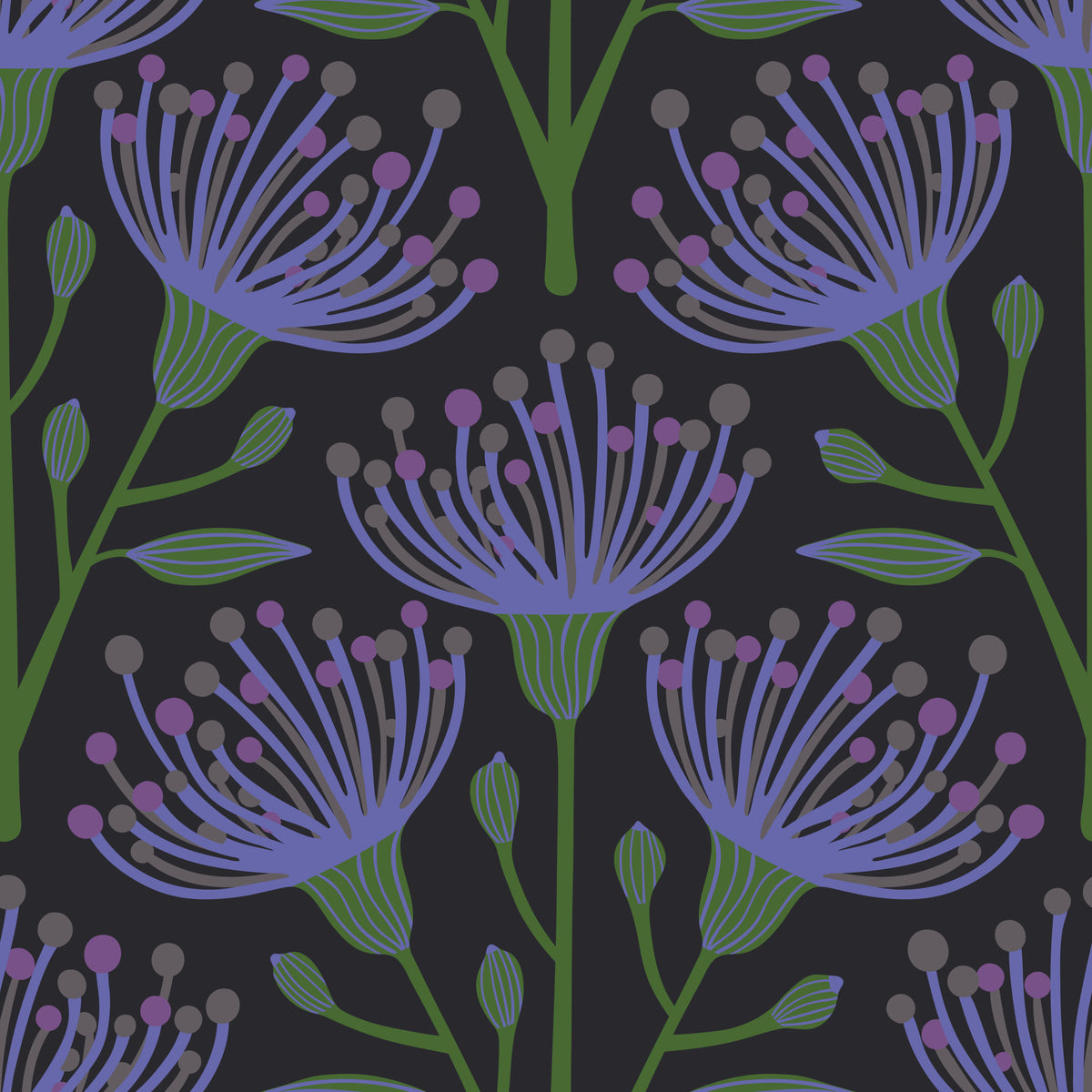 Eucalyptus Floral Botanical Periwinkle Purple Dark Wallpaper⁠ in your room