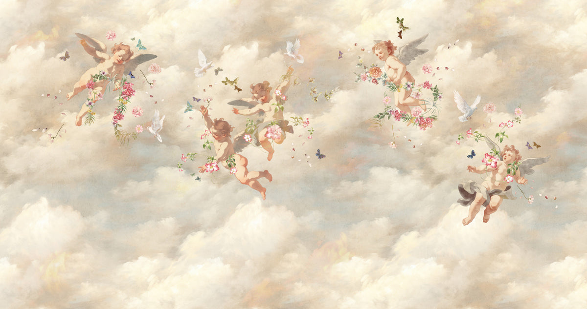 Angelic Serenade Romantic Clouds Wall Mural in your room