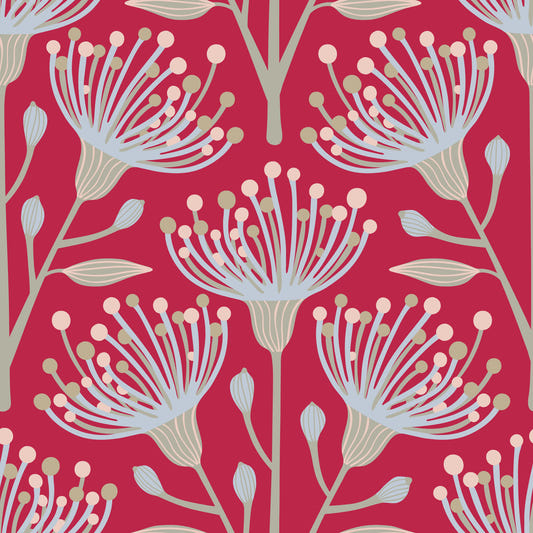 Eucalyptus Floral Botanical Viva Magenta Red Wallpaper⁠