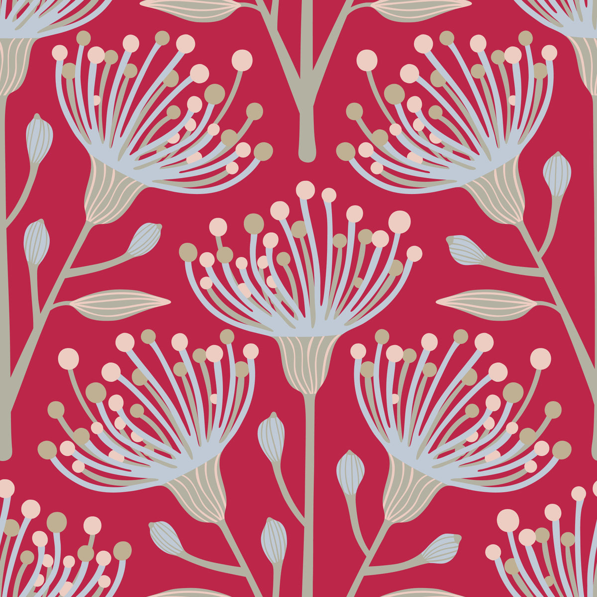 Eucalyptus Floral Botanical Viva Magenta Red Wallpaper⁠ in your room