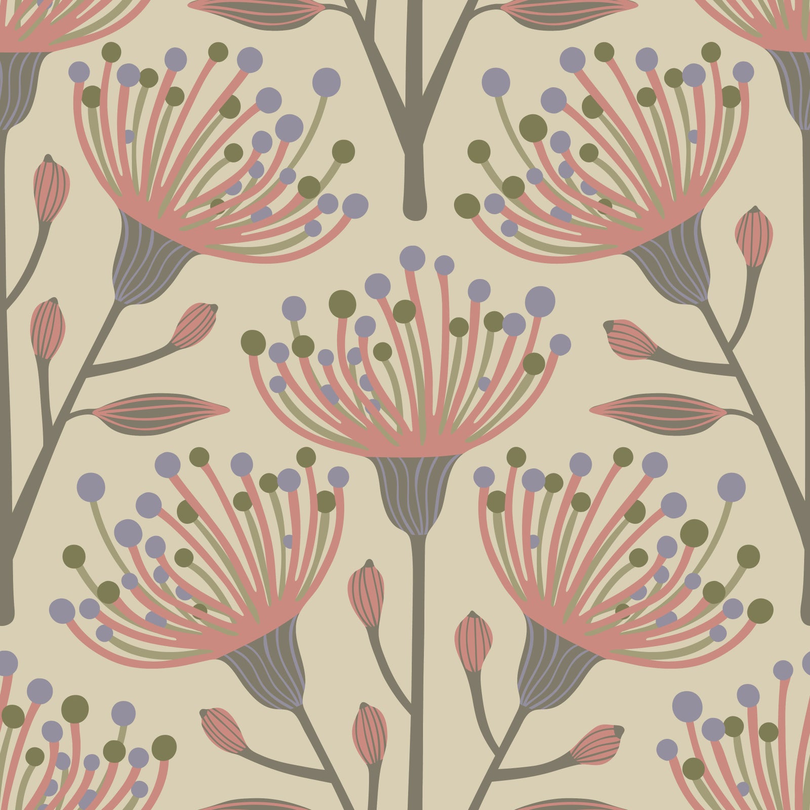 Eucalyptus Floral Botanical Warm Organic Beige Neutral Wallpaper⁠ in your room