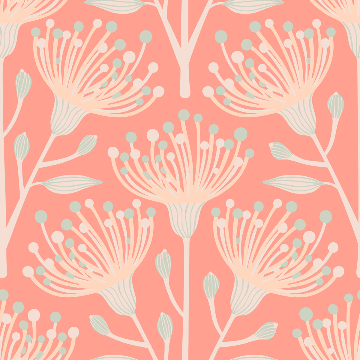 Eucalyptus Floral Botanical Cottage Blush on Apricot Orange Wallpaper⁠ in your room