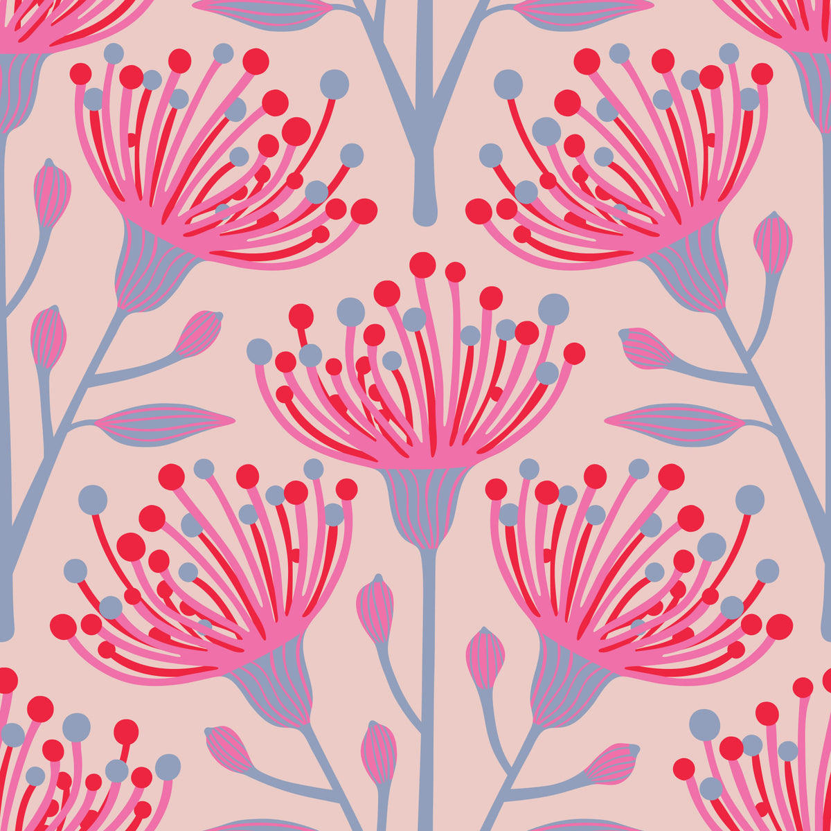 Eucalyptus Floral Botanical Lavender Red Fuchsia Pink Wallpaper⁠ in your room — zoomed
