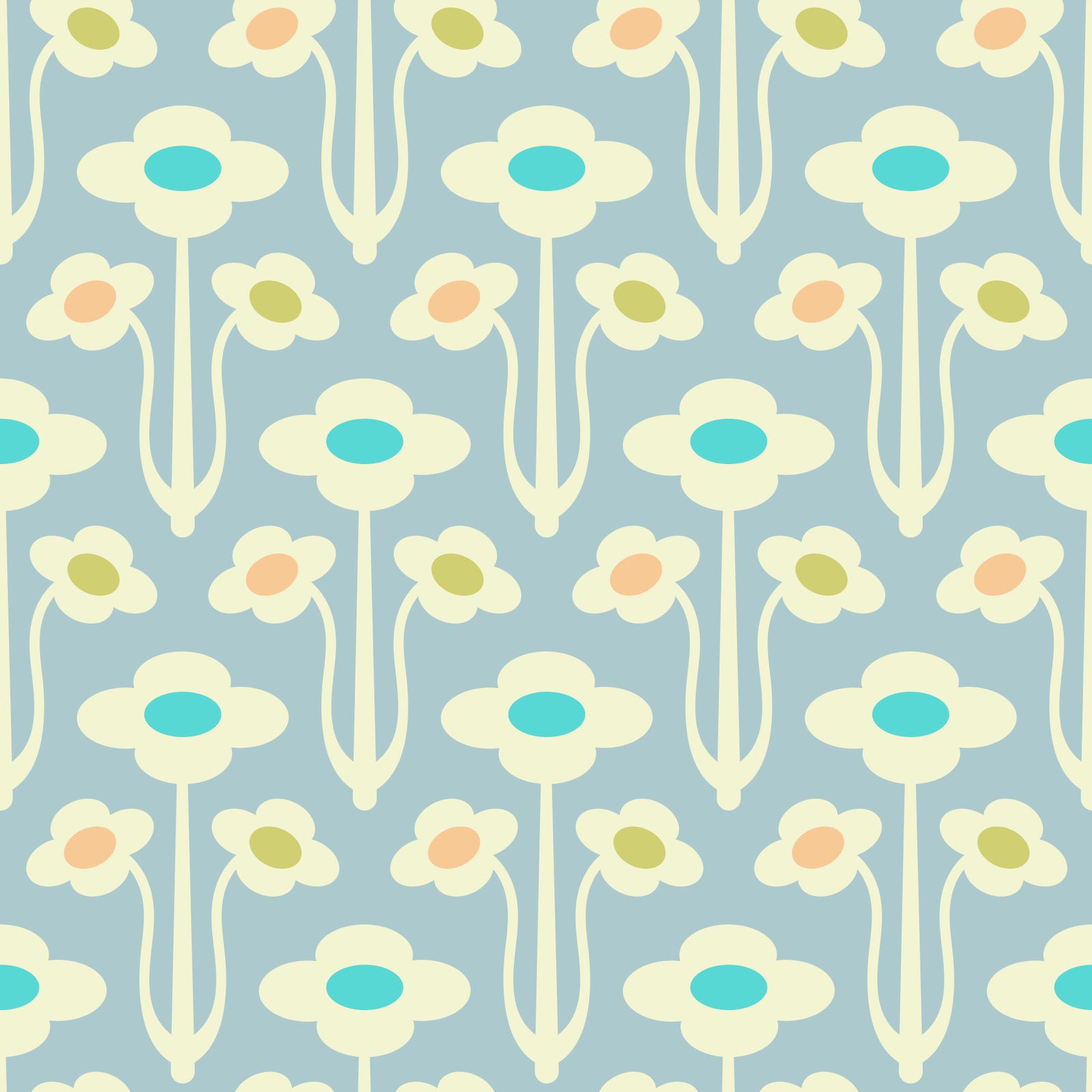 Yvette Mid Century Modern Scandi Retro Floral Cream Pastel Lavender Purple Wallpaper⁠ in your room