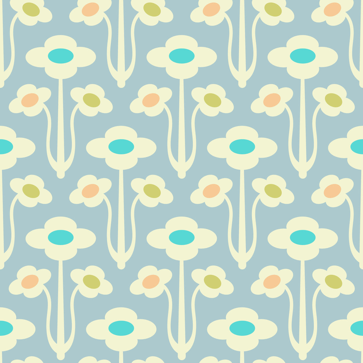 Yvette Mid Century Modern Scandi Retro Floral Cream Pastel Lavender Purple Wallpaper⁠ in your room — zoomed