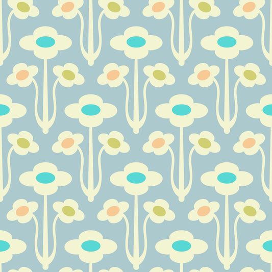 Yvette Mid Century Modern Scandi Retro Floral Cream Pastel Lavender Purple Wallpaper⁠