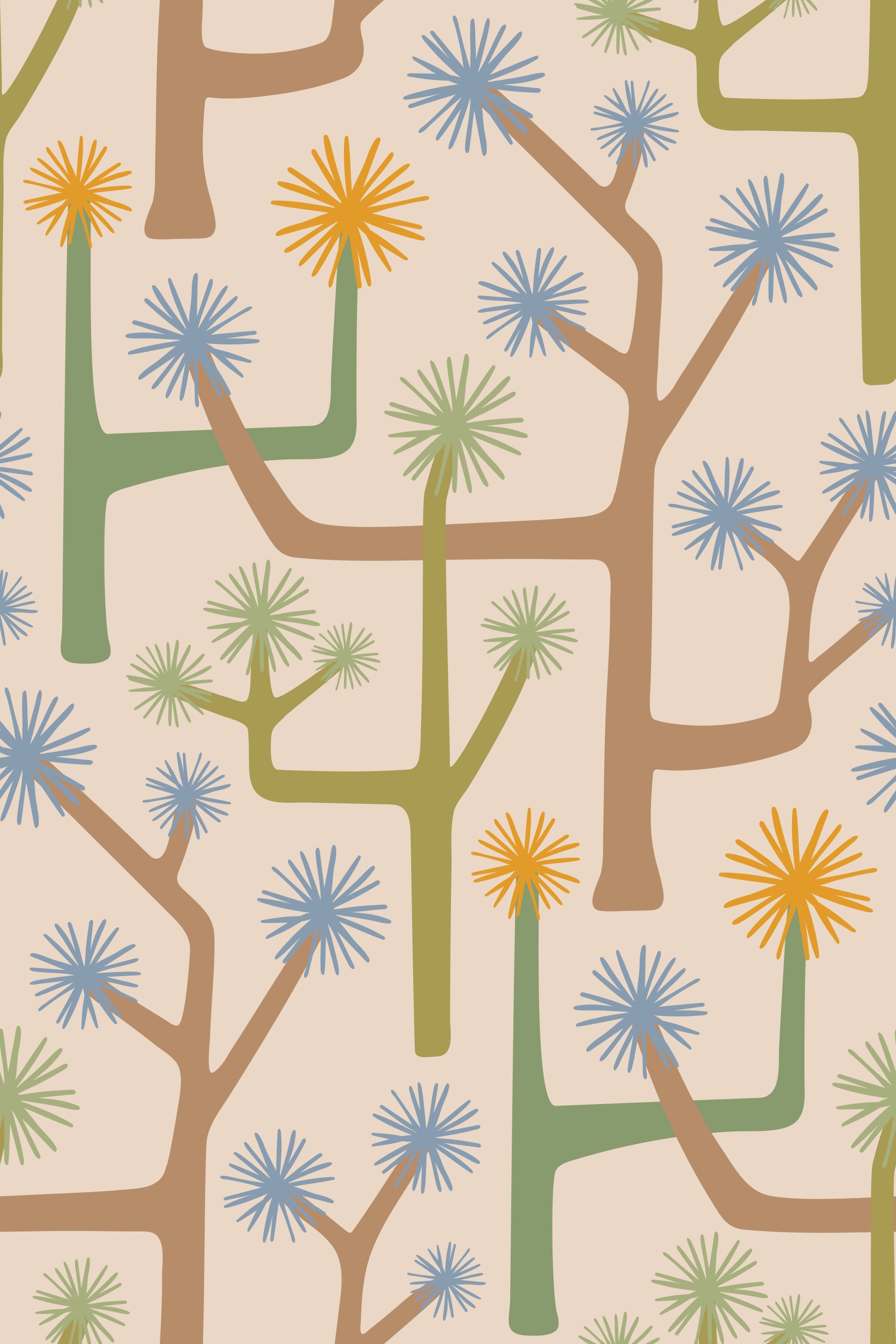 Joshua Tree Retro Mid Century Modern Desert Cactus Earthy Brown Green Wallpaper⁠