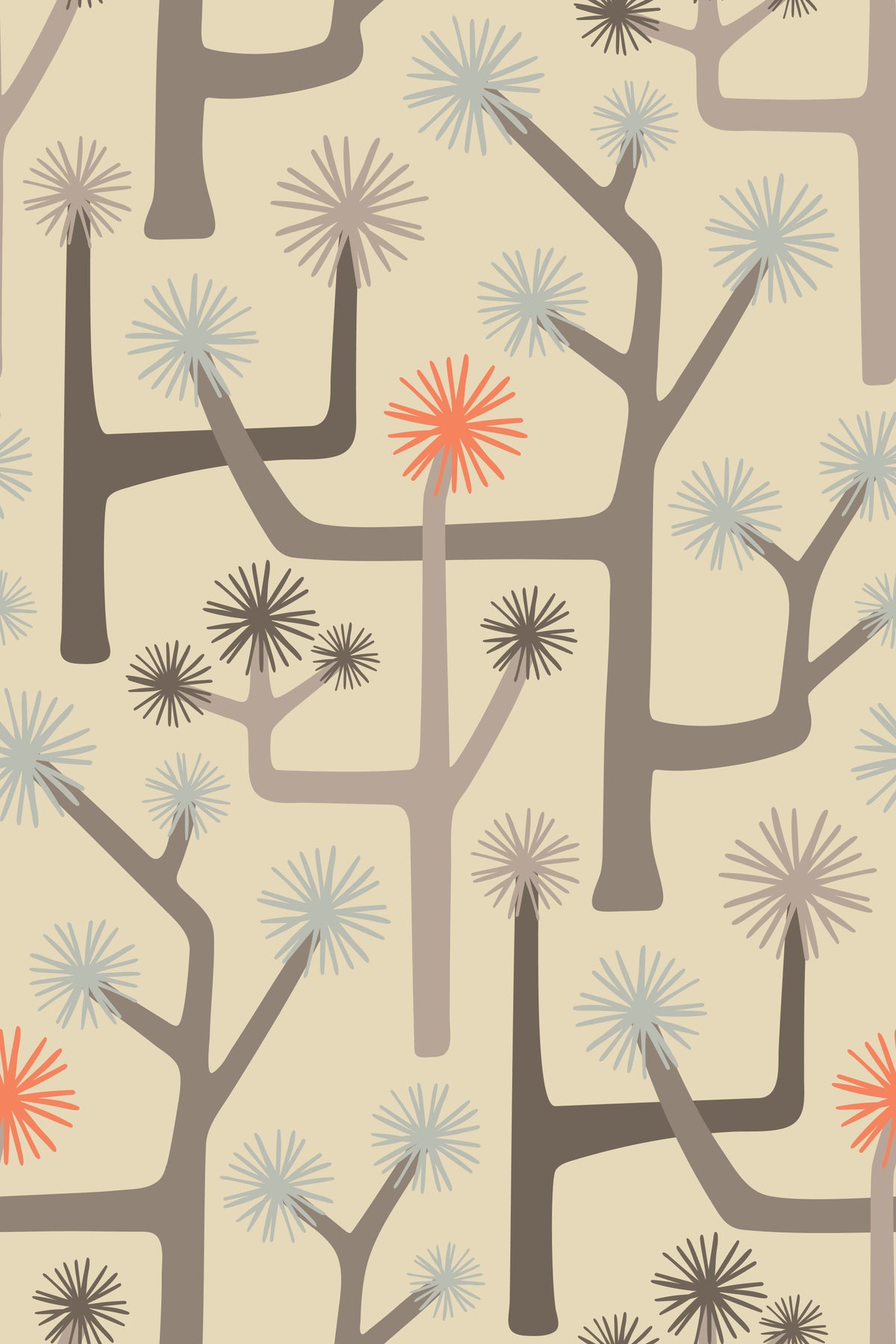Joshua Tree Retro Mid Century Modern Desert Cactus Warm Neutrals and Orange Wallpaper⁠ in your room