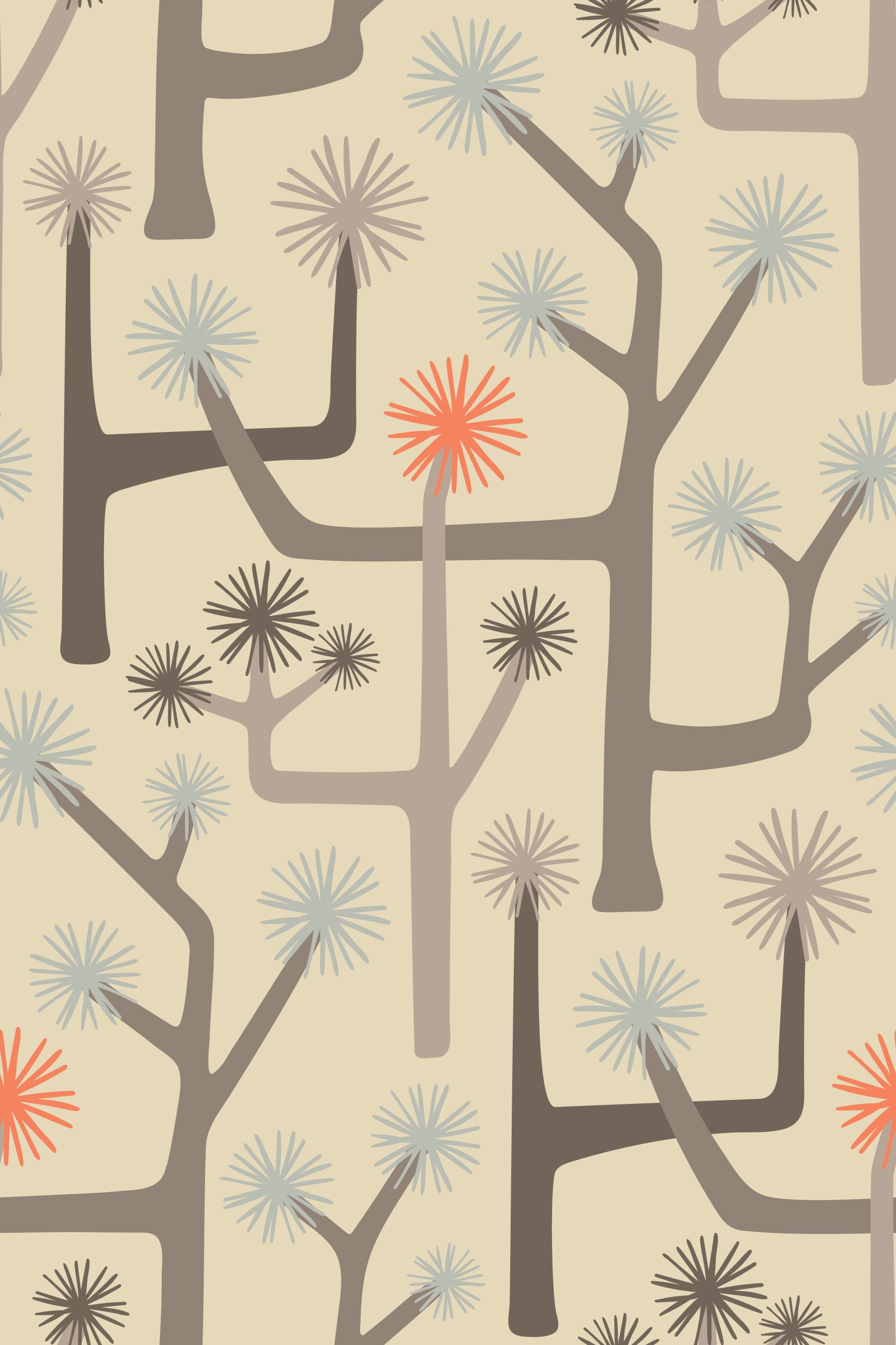 Joshua Tree Retro Mid Century Modern Desert Cactus Warm Neutrals and Orange Wallpaper⁠ in your room — zoomed