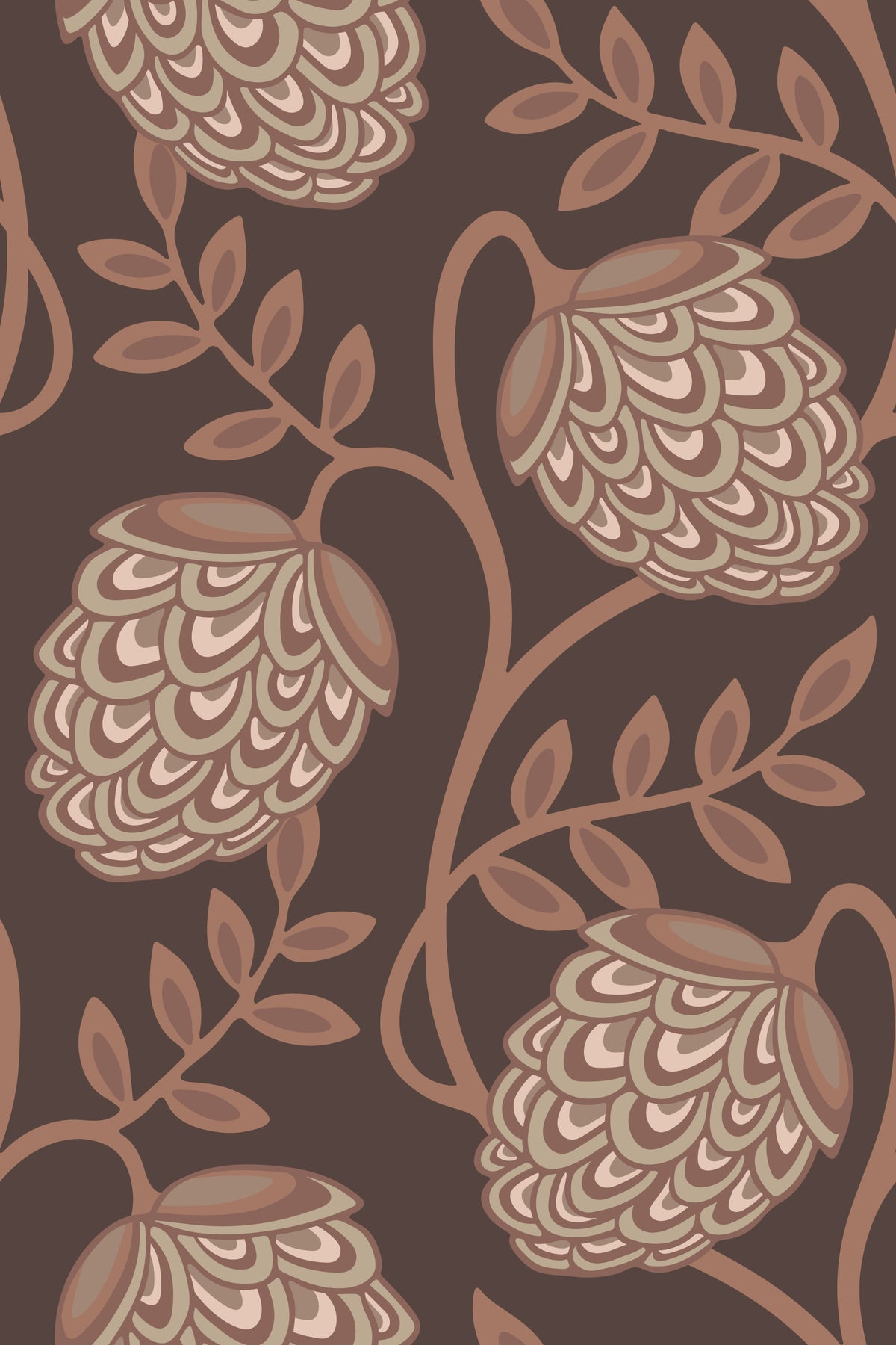 Fantasia Floral Botanical Modern Art Nouveau Mocha Mousse Brown Beige  Wallpaper⁠ in your room — zoomed