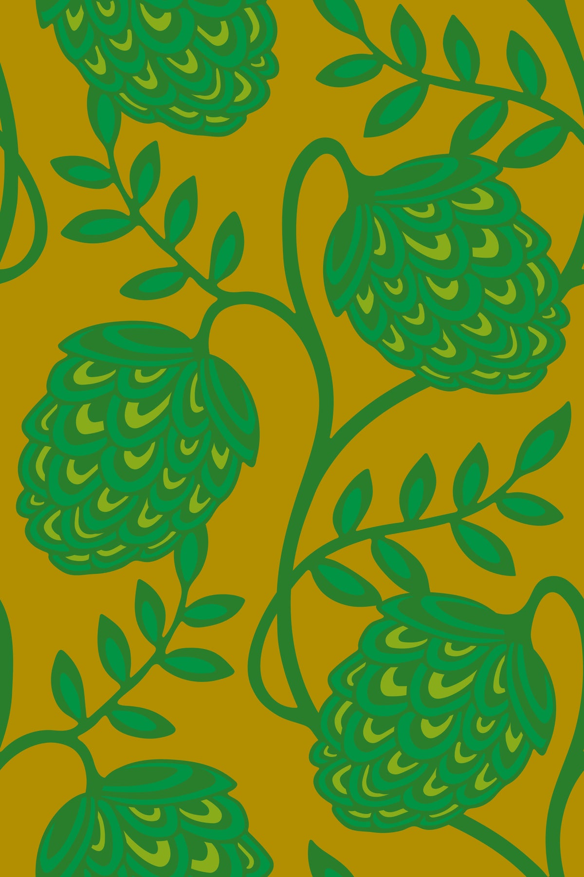 Fantasia Floral Botanical Modern Art Nouveau Kelly Green Lime Citron Wallpaper⁠ in your room