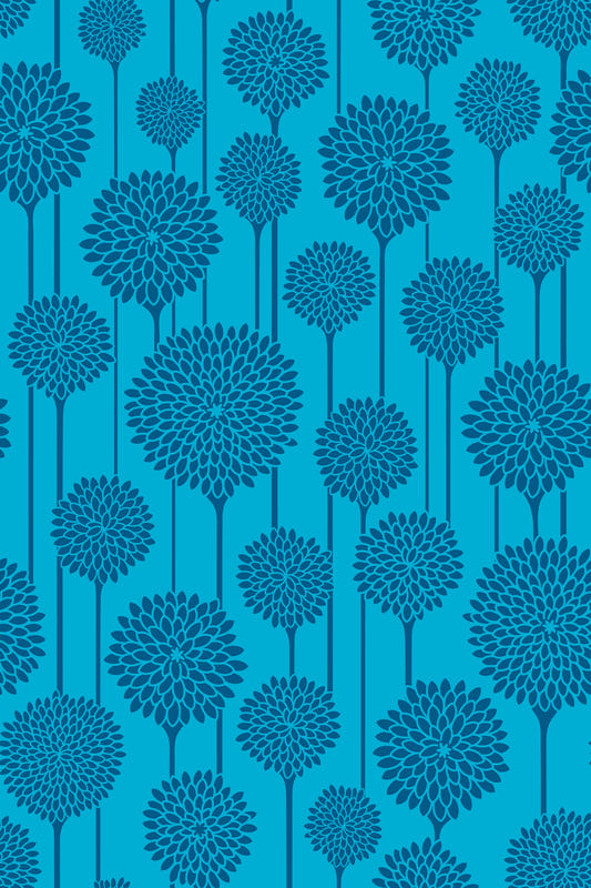 Garden Beauties Vintage Retro Scandi Floral Botanical Stripe Indigo Navy Blue Wallpaper⁠