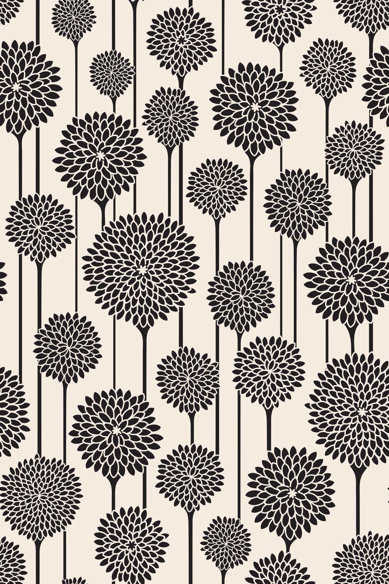 Garden Beauties Vintage Retro Scandi Floral Botanical Stripe Black and White Wallpaper⁠