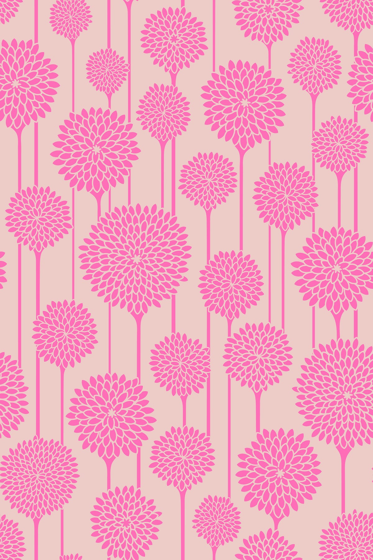 Garden Beauties Vintage Retro Scandi Floral Botanical Stripe Pretty Pink Blush Wallpaper⁠ in your room