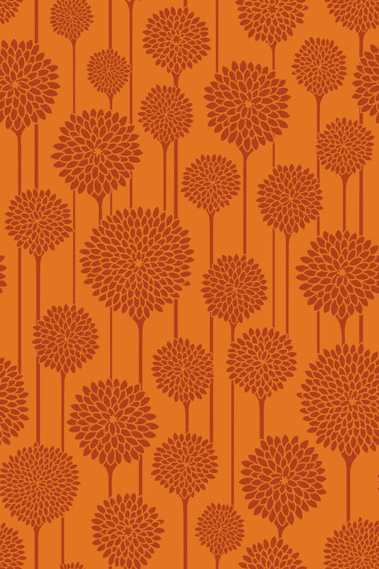 Garden Beauties Vintage Retro Scandi Floral Botanical Stripe Terracotta Rust Orange Wallpaper⁠