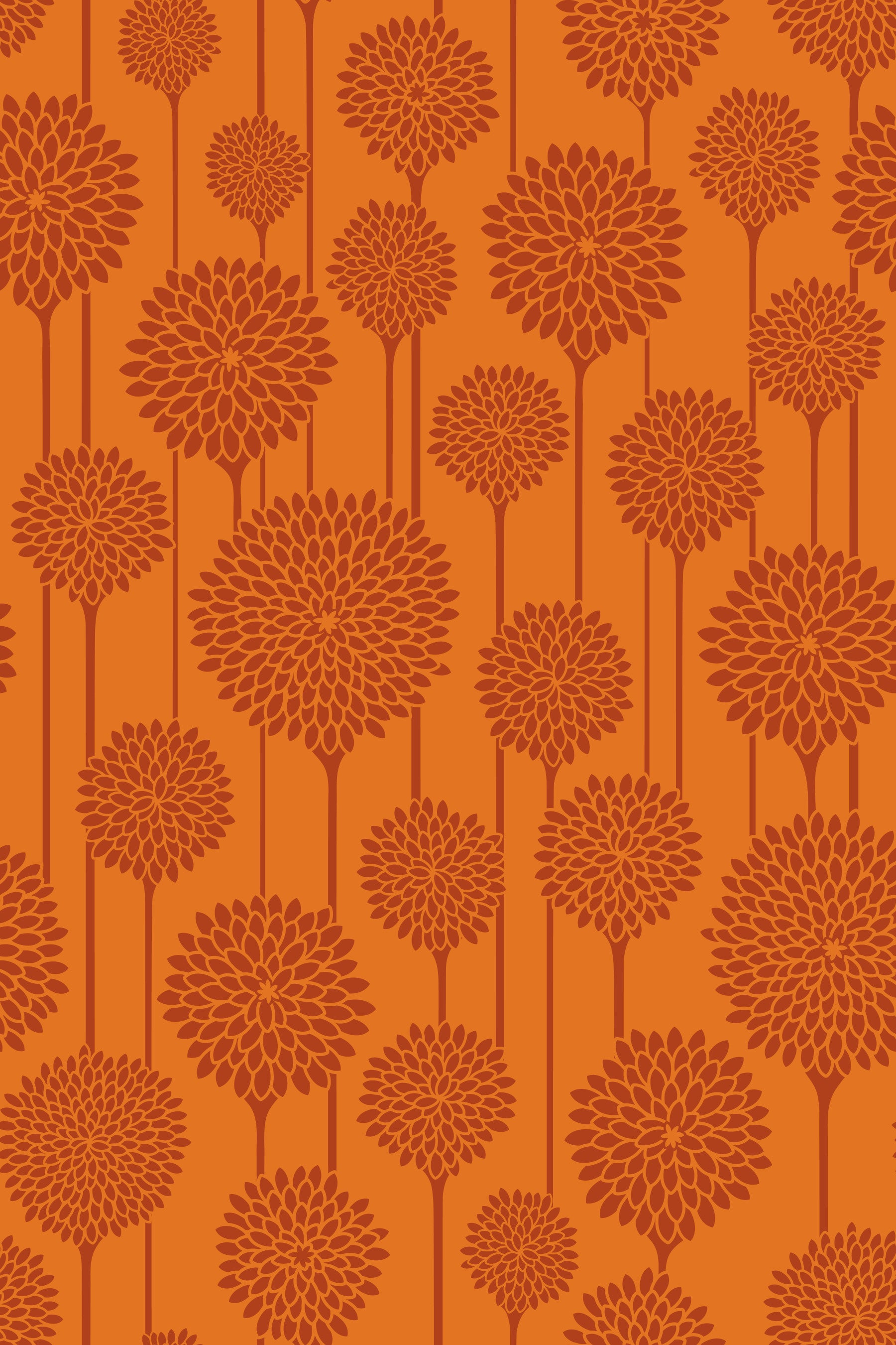 Garden Beauties Vintage Retro Scandi Floral Botanical Stripe Terracotta Rust Orange Wallpaper⁠