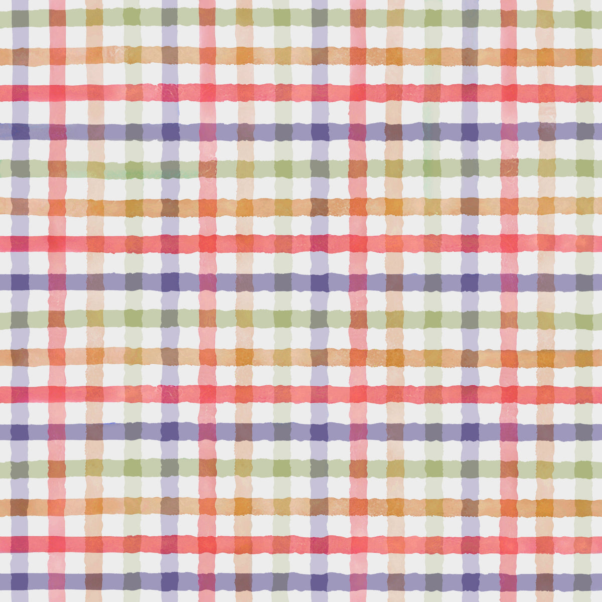 Hand-Painted Colorful Checkered Watercolor Rainbow Gingham Plaid Wallpaper⁠ in your room