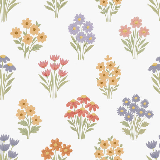 Delicate Hand-Drawn Pastel Floral Meadow Wildflowers Wallpaper⁠