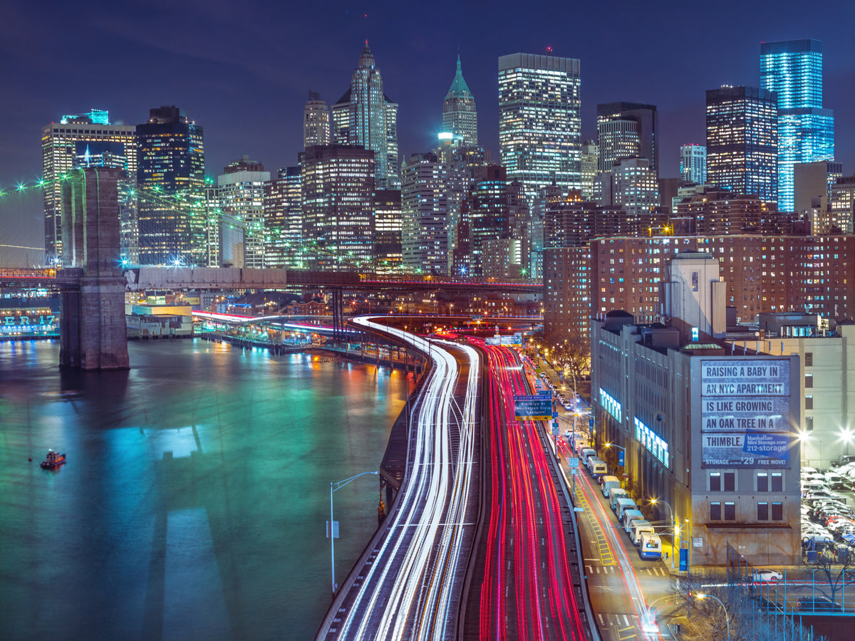 Blue Manhattan Wall Mural in your room — zoomed