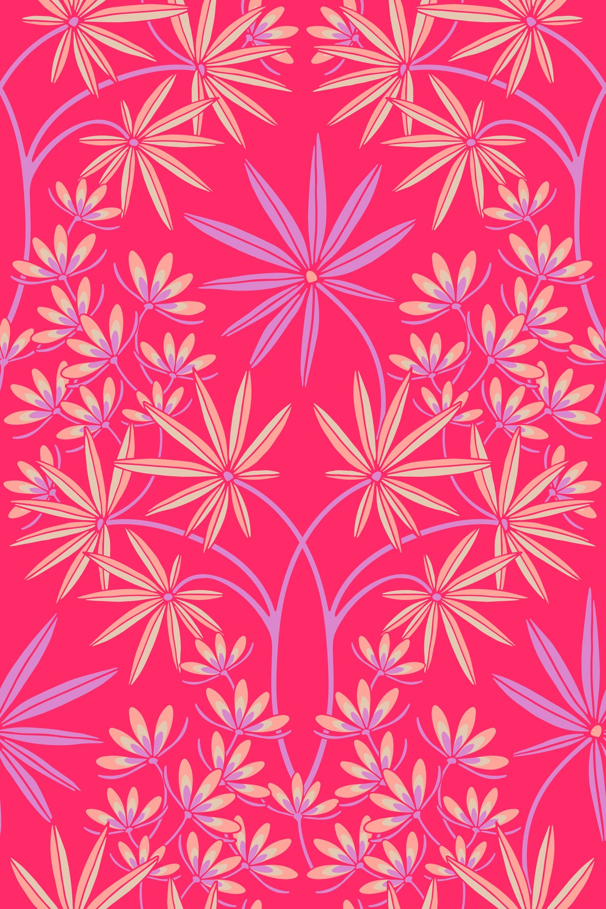 Glamour Floral Damask Maximalist Lilac Fuchsia Hot Pink Wallpaper⁠ in your room