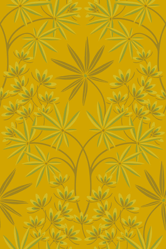 Glamour Floral Damask Maximalist Green Deep Yellow Wallpaper⁠